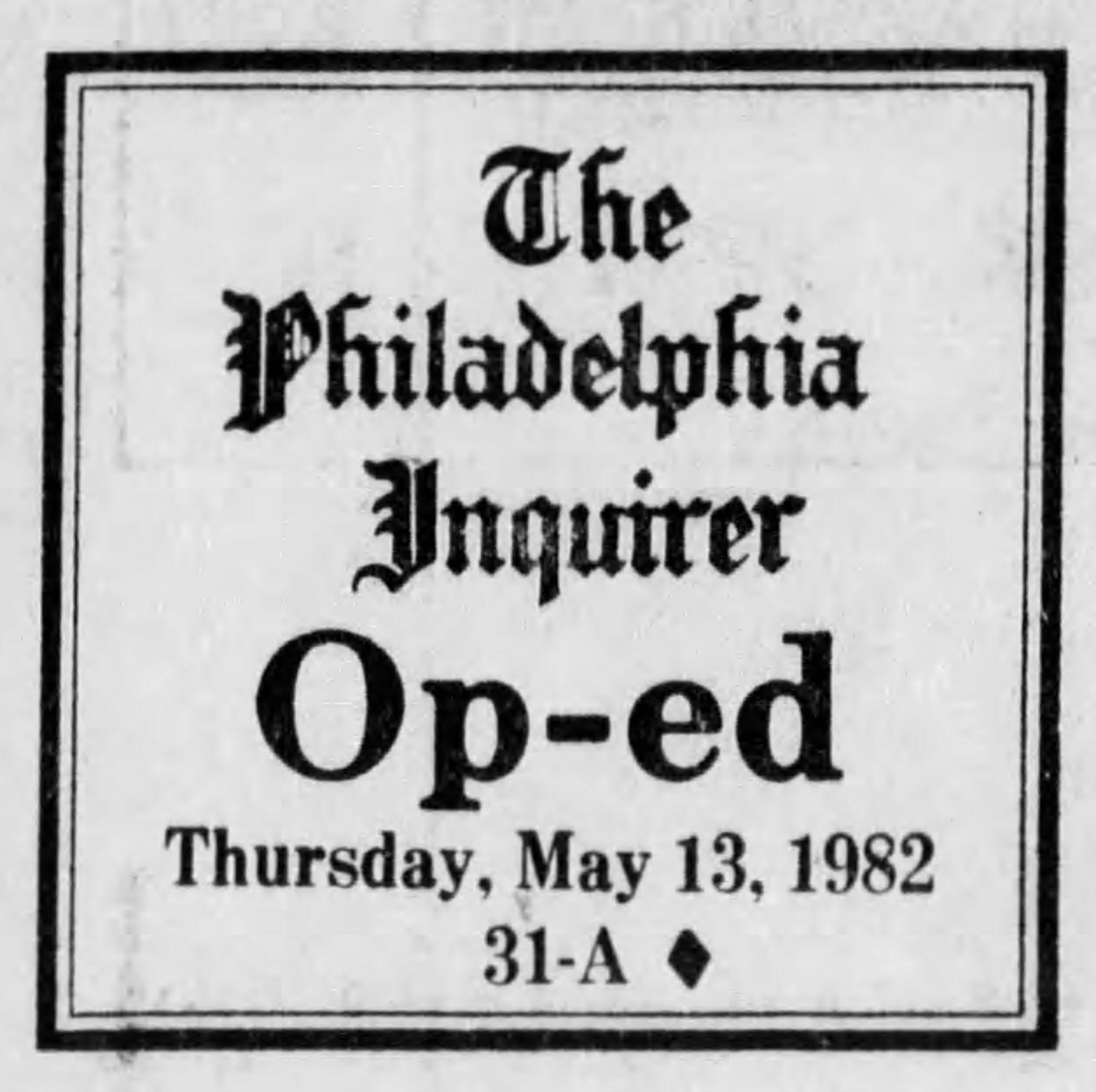 Philadelphia Inquirer Op Ed May 13, 1982